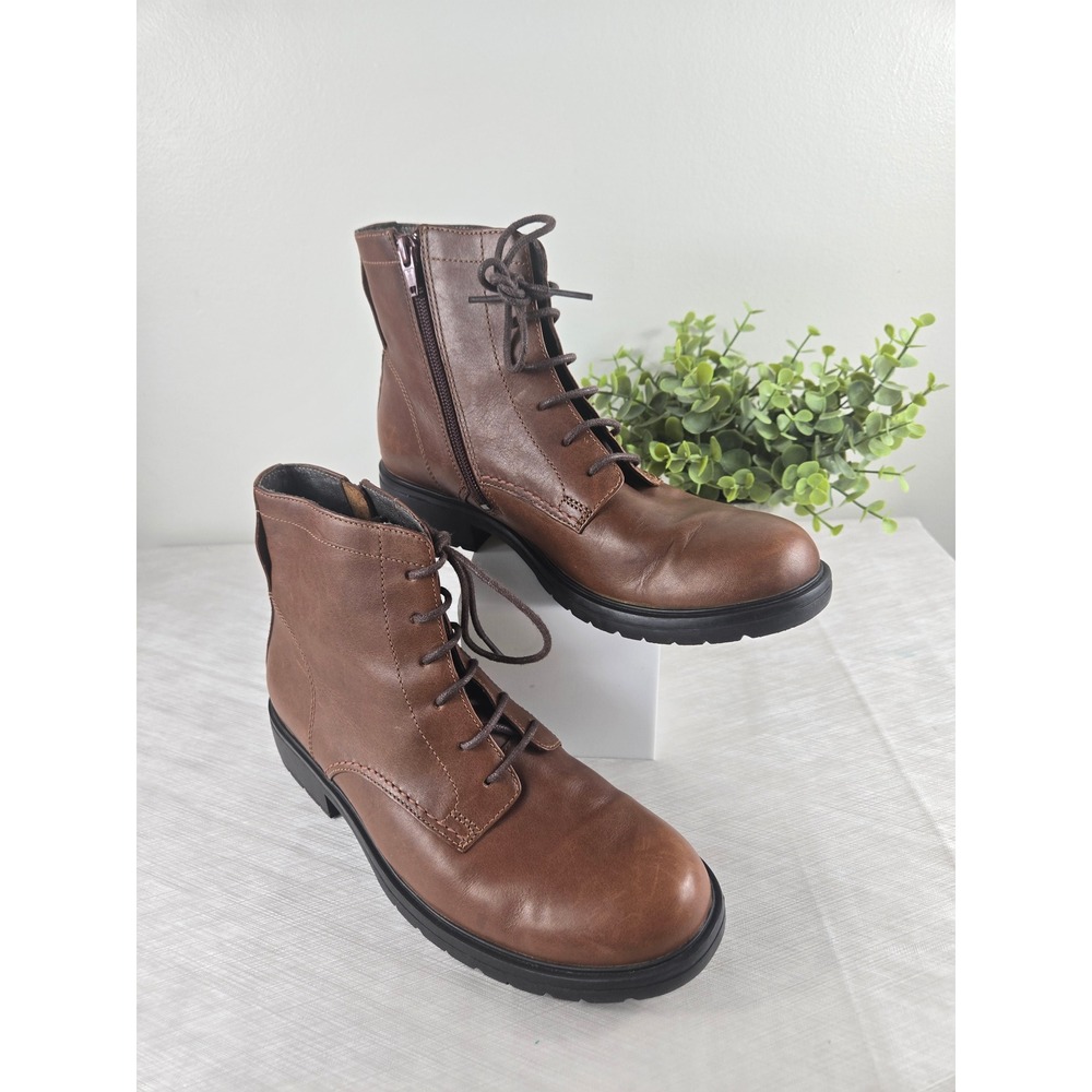 Camper Milah Brown Leather Lace Up Side Zip Ankle Combat Boots 46615-002 Size 39